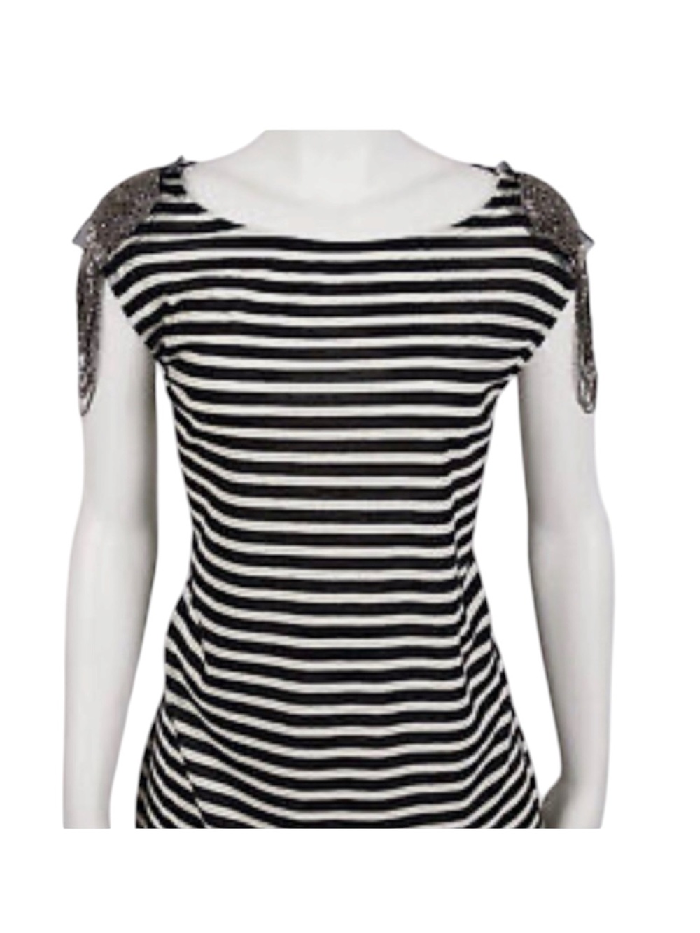 Vocal Black Stripe Tank Top Beaded Fringe Lace Tassel Plus Size XL